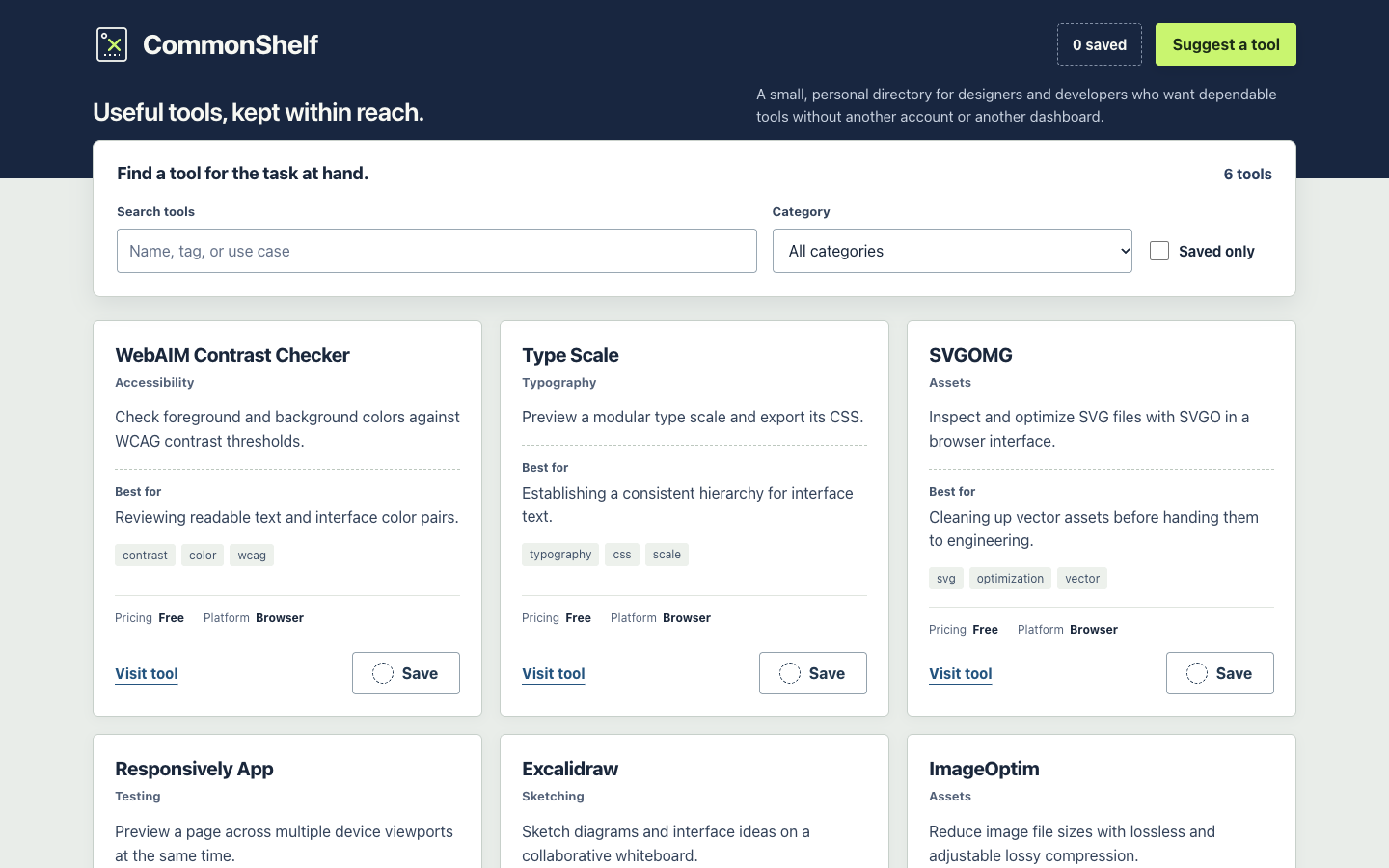 Impeccable, CommonShelf run-1: anfänglicher Desktop-Viewport