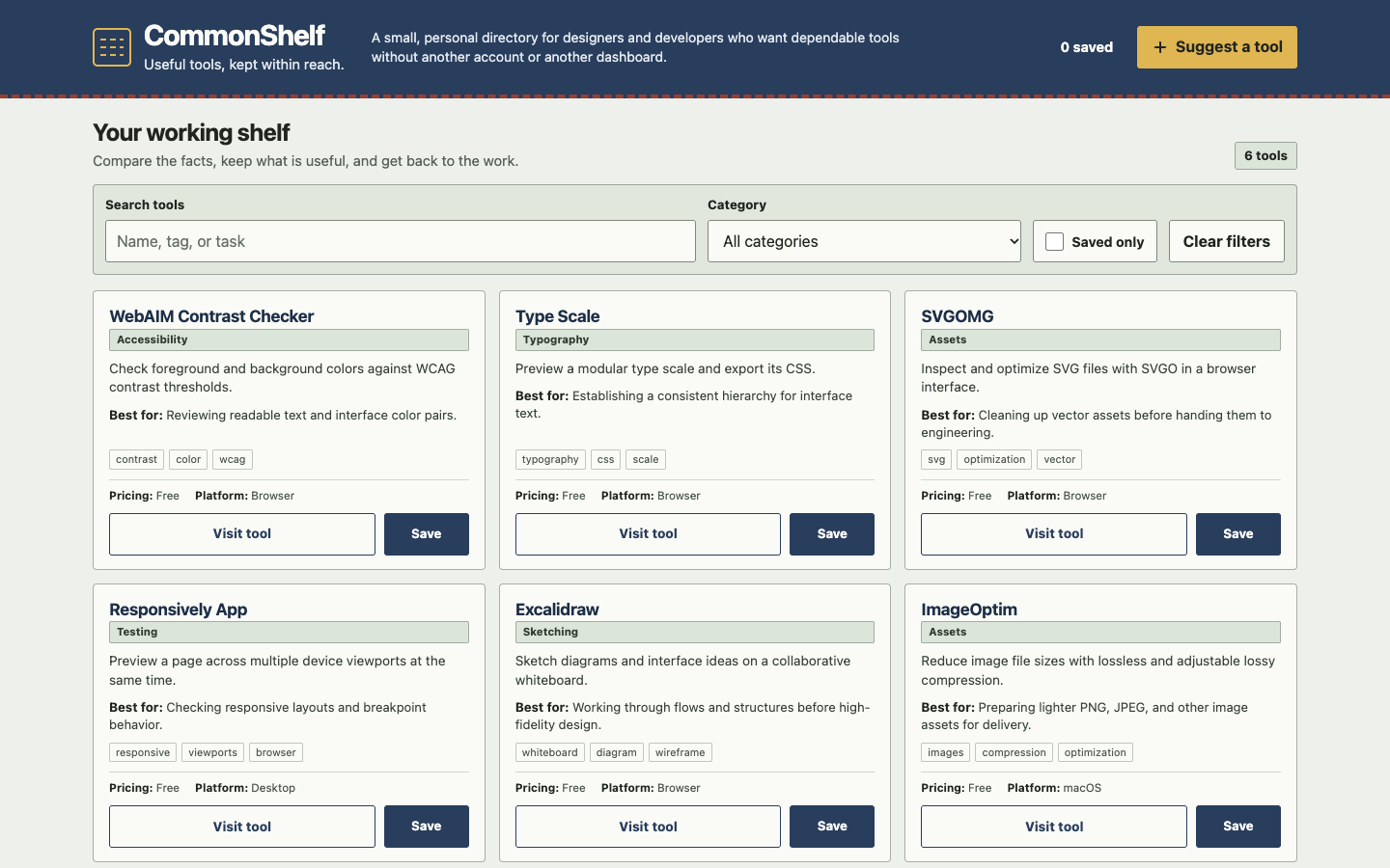 Impeccable, CommonShelf run-2: anfänglicher Desktop-Viewport