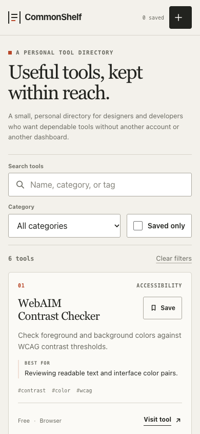 CommonShelf-Ausgangsansicht auf Mobilgeräten für den unabhängigen Optimierungskandidaten auf Basis von Oil UI 0.24.2