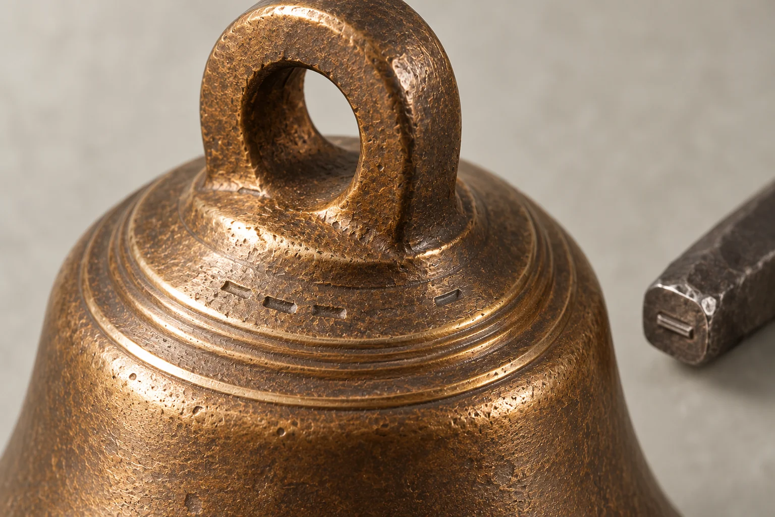 Close-up of the bronze crown and impressions left by a stamping punch
