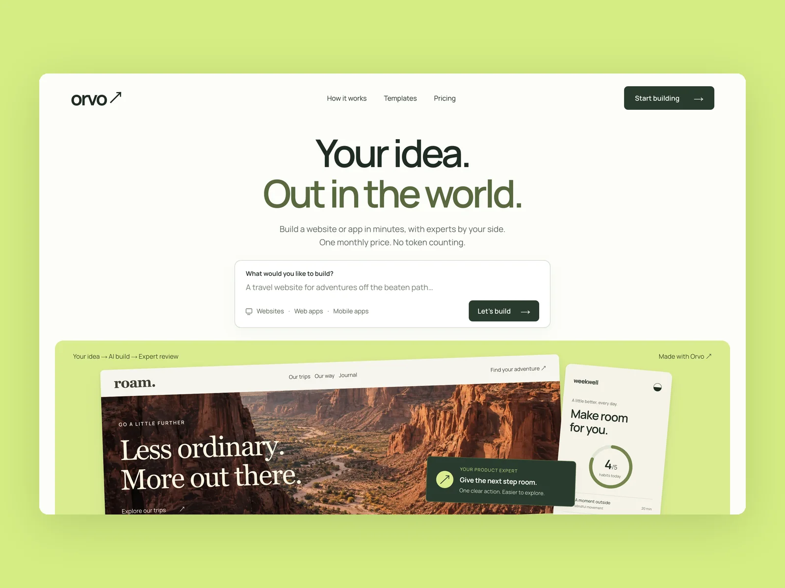 Orvo · Ideengarten · Landingpage für einen KI-Website-Builder