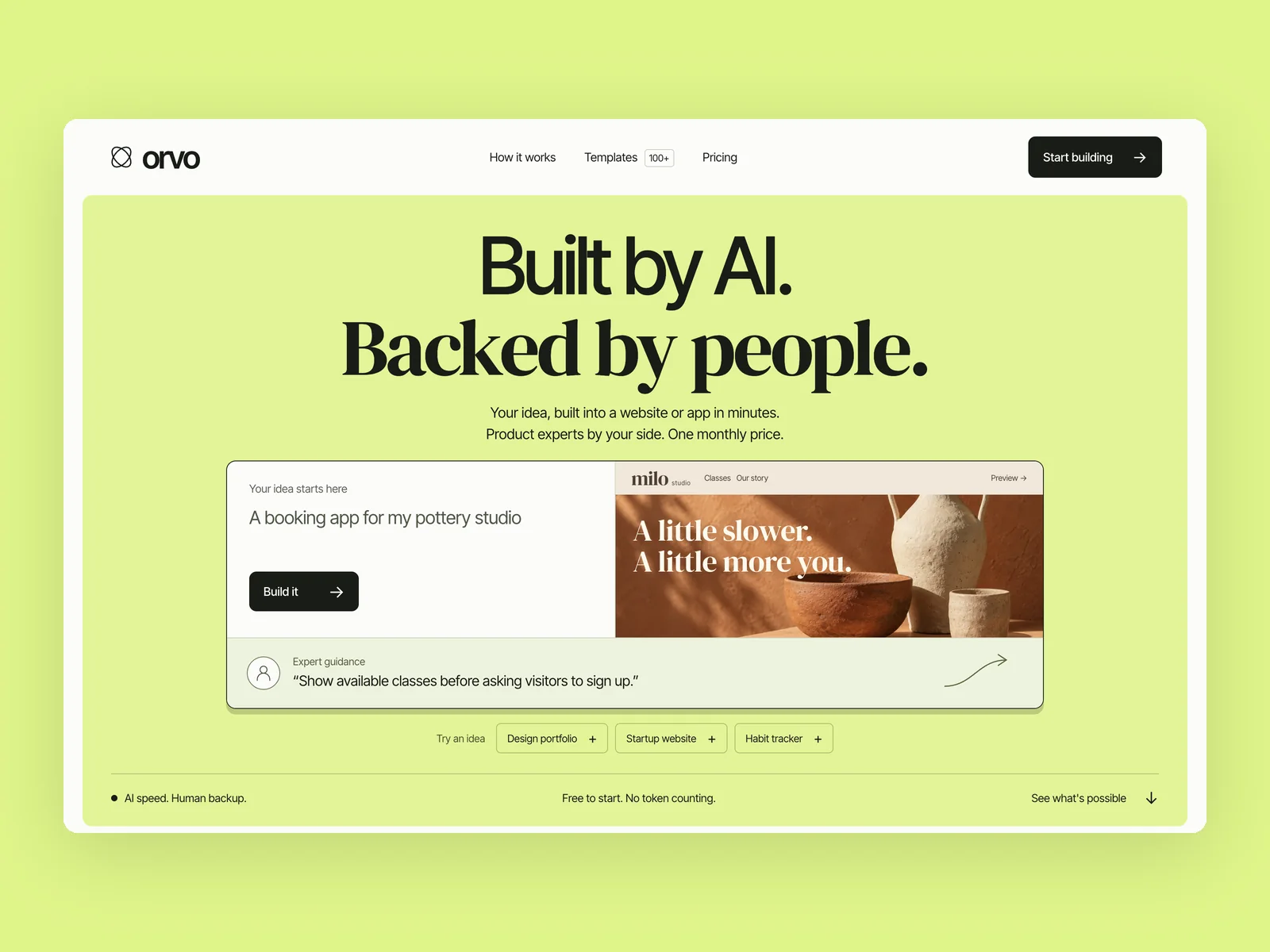Orvo · Die Launch-Staffel · Landingpage für einen KI-Website-Builder