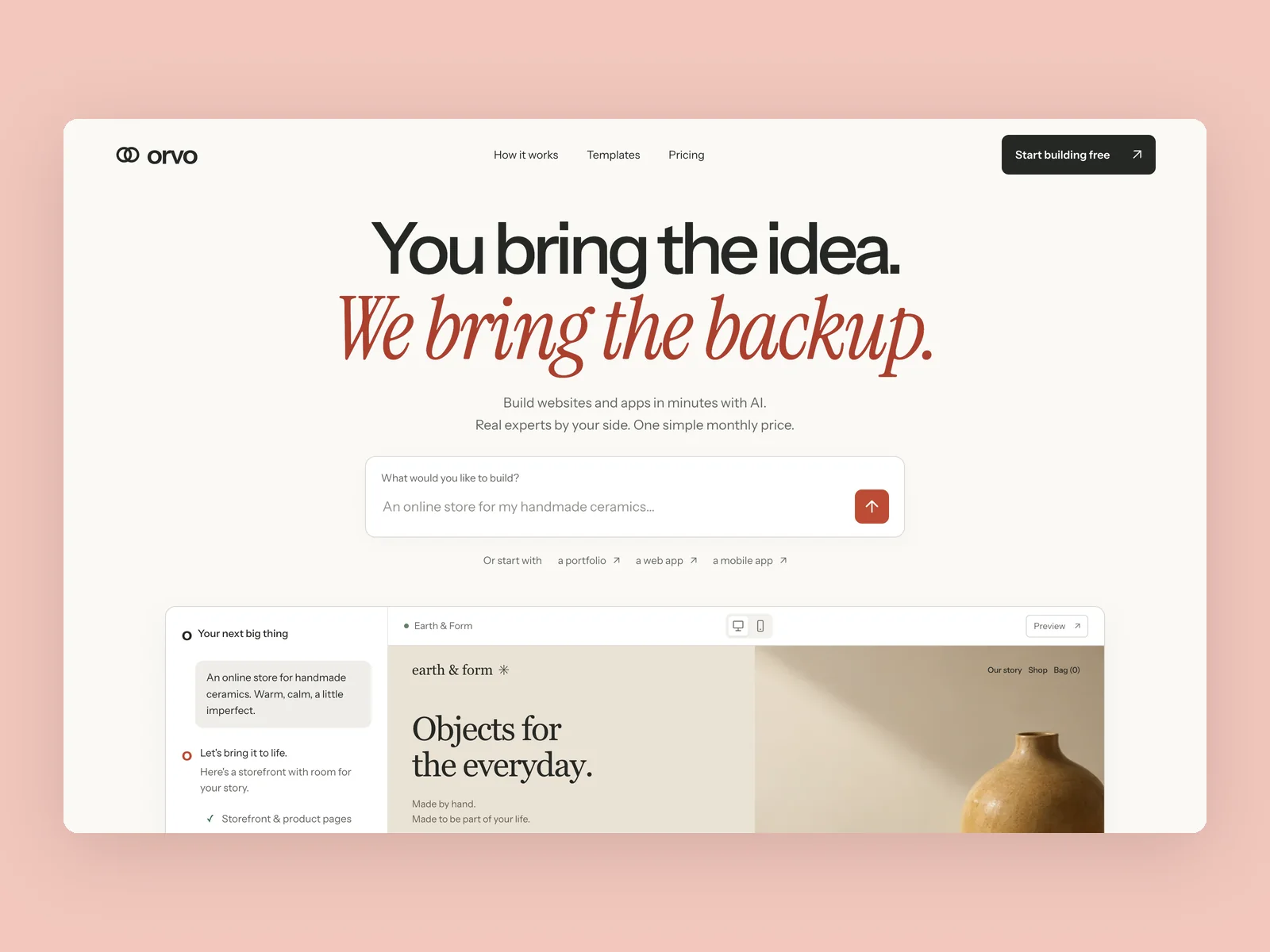 Orvo · Kreativpartner · Landingpage für einen KI-Website-Builder