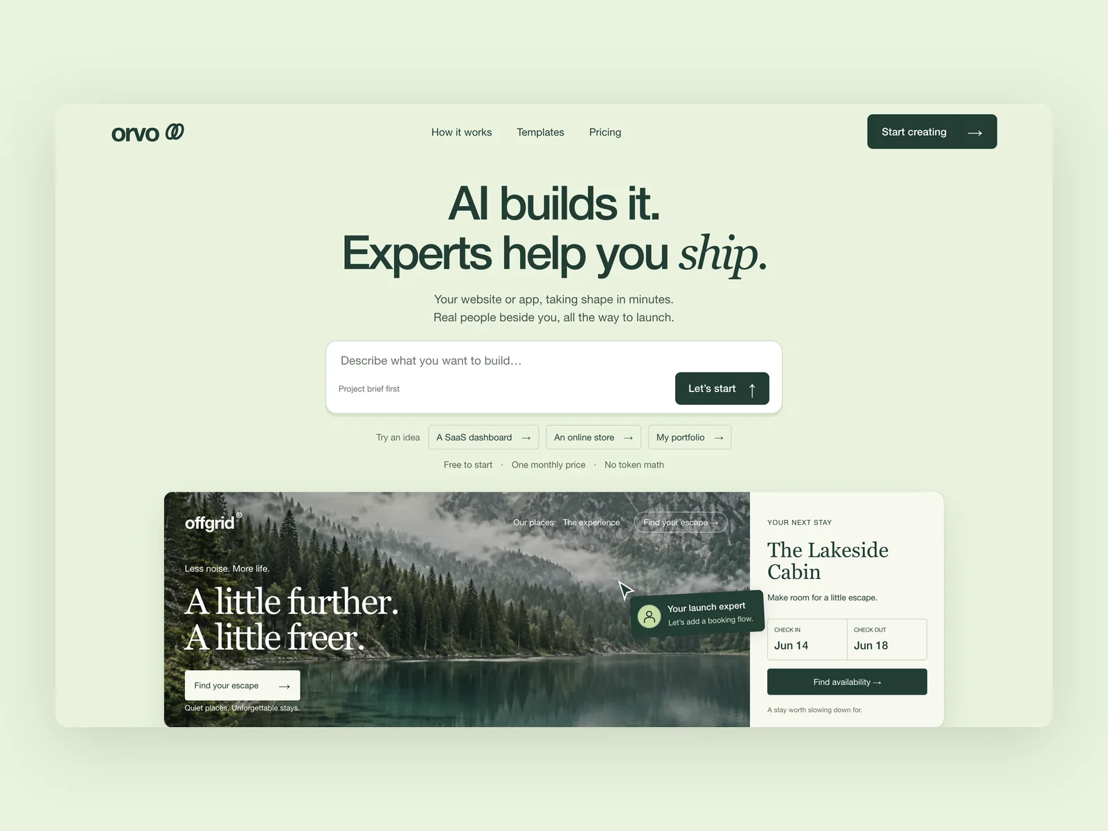 Orvo · Offenes Kreativstudio · Landingpage für einen KI-Website-Builder