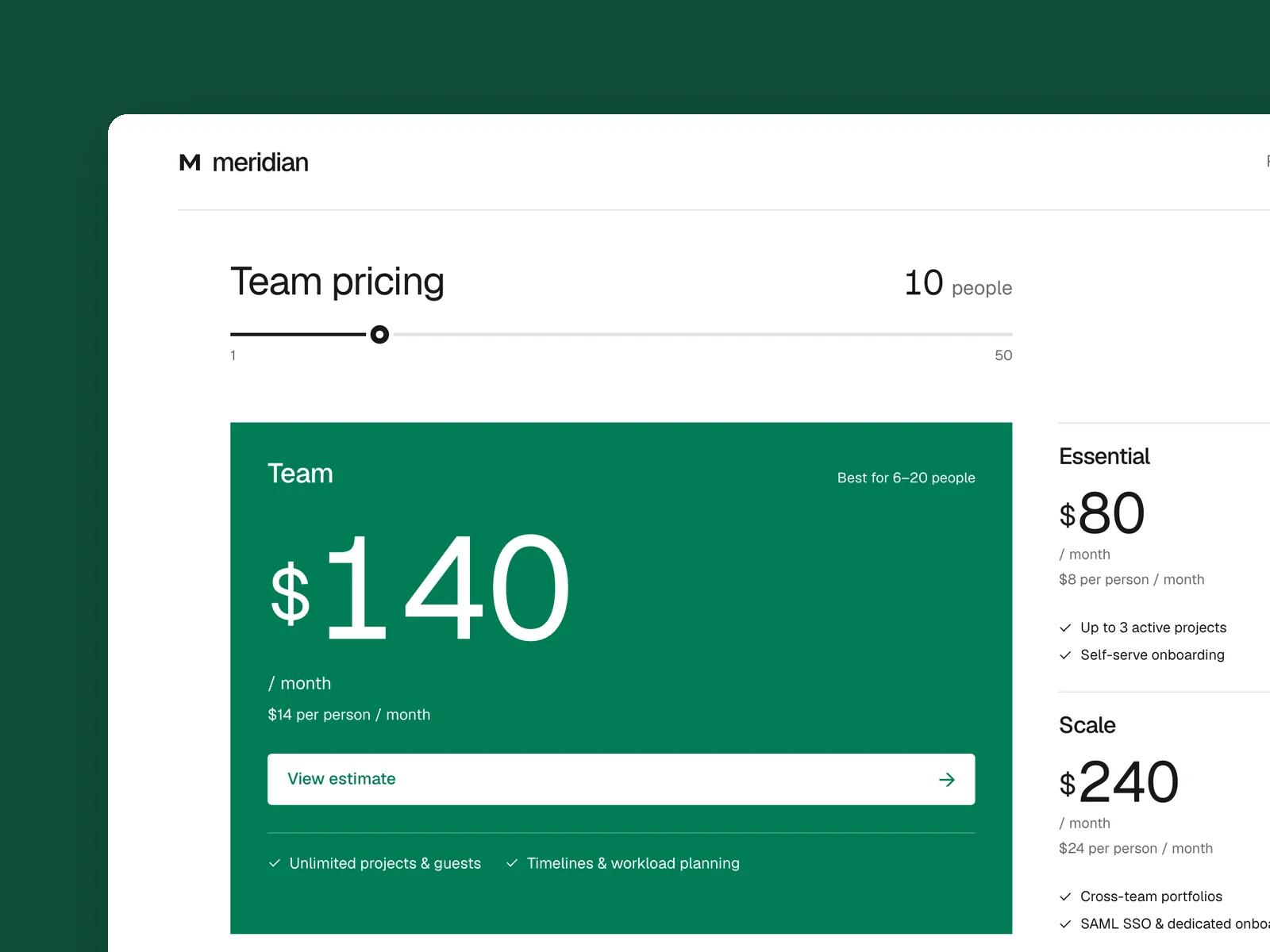Meridian · SaaS pricing page