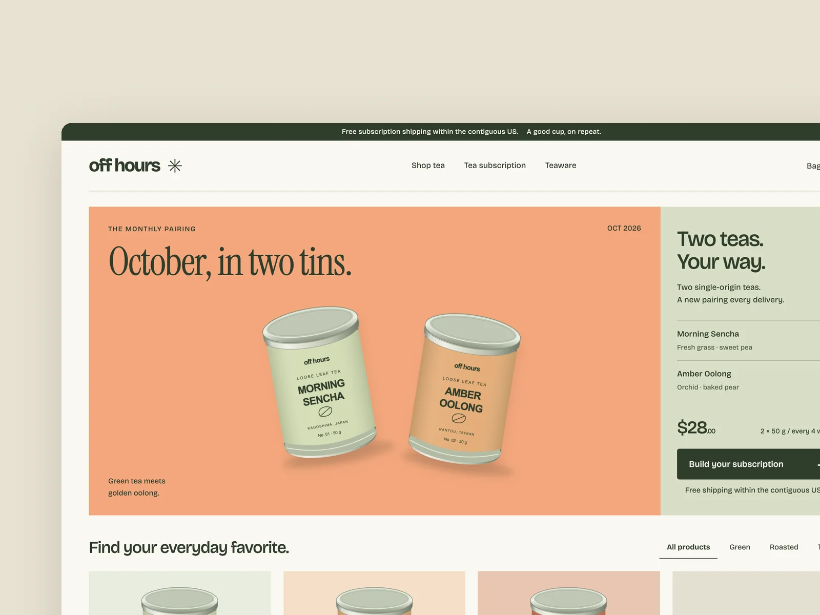 Off Hours · Specialty tea subscription store
